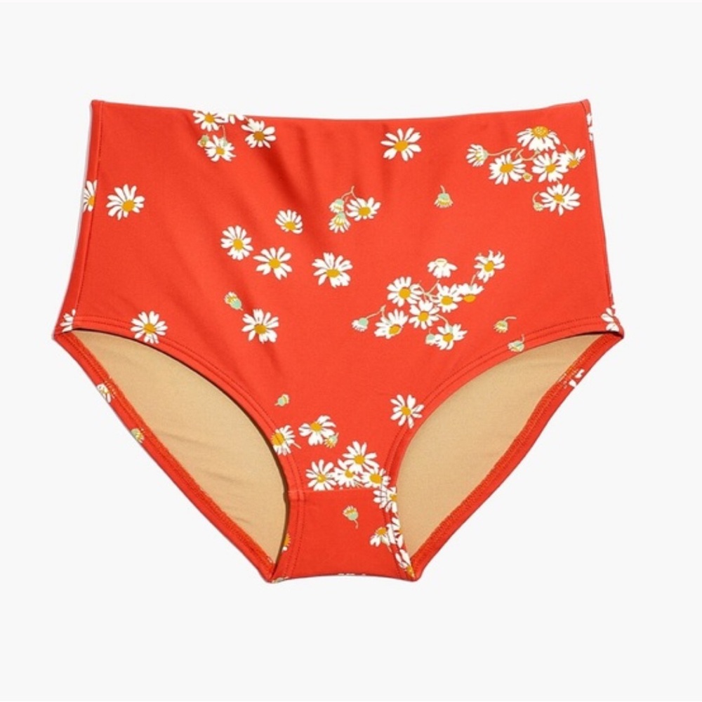 Madewell Retro High-Waisted Orange Daisy Swim Bottom, M